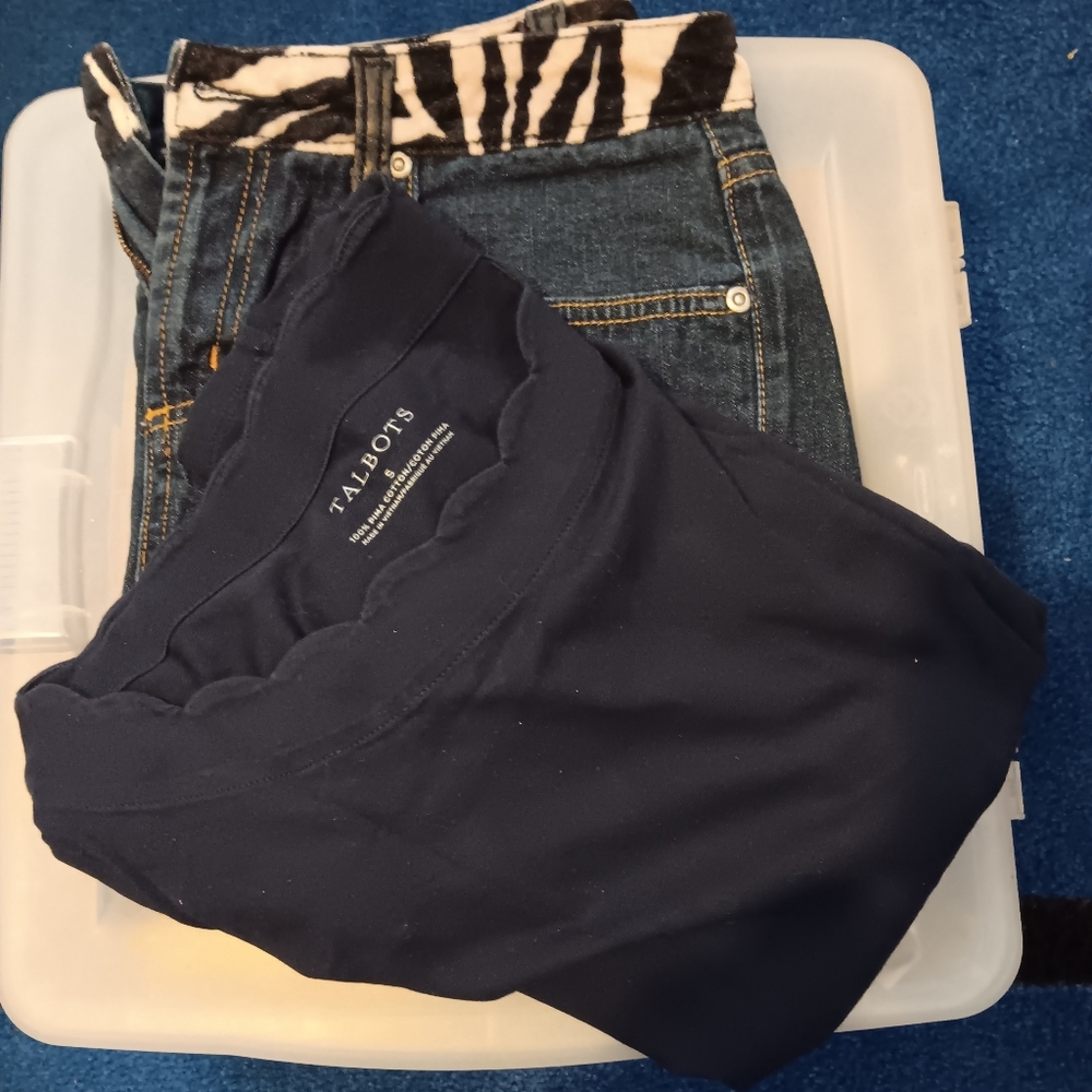 Ladies Daisy Duke jeans shorts size 28, one talbots small shirts black, …